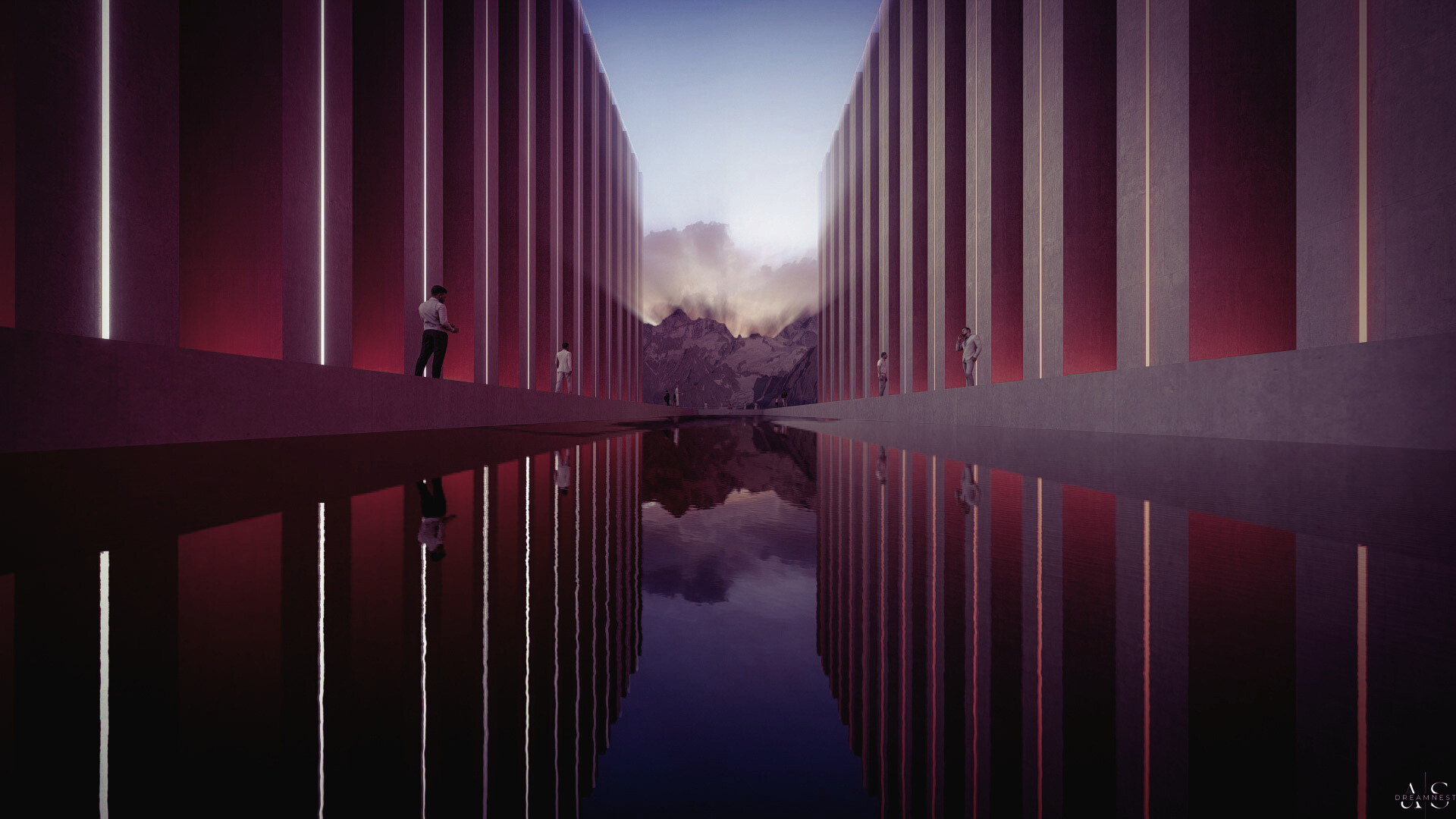 Architectural rendering &mdash; reflective corridor